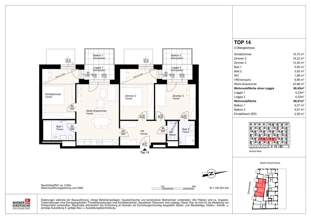 4-Zimmer-Wohnung mieten in Sankt Pölten – 91,31 m², € 1.489 – Bild 3 von 3
