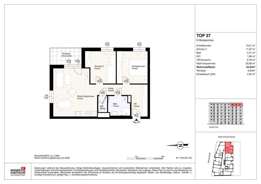 3-Zimmer-Wohnung mieten in Sankt Pölten – 64,83 m², € 1.229 – Bild 3 von 3
