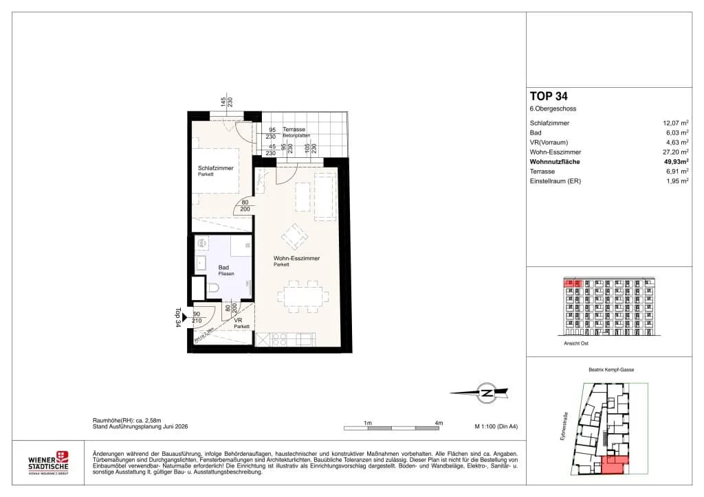 2-Zimmer-Wohnung mieten in Sankt Pölten – 49,93 m², € 1.039 – Bild 3 von 3