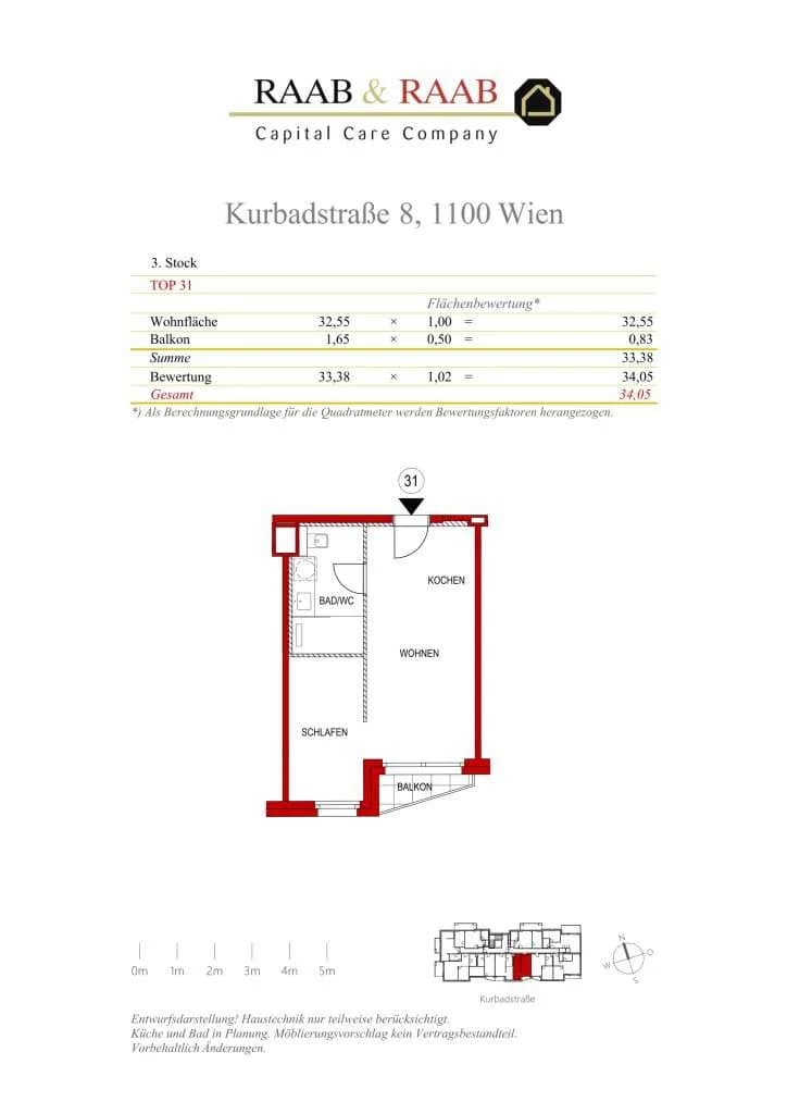 2-Zimmer-Wohnung kaufen in Wien – 32,55 m² – Bild 3 von 3