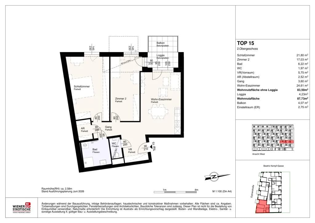 3-Zimmer-Wohnung mieten in Sankt Pölten – 83,5 m², € 1.229 – Bild 3 von 3