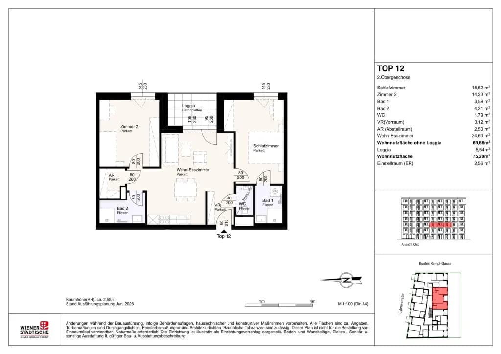 3-Zimmer-Wohnung mieten in Sankt Pölten – 69,66 m², € 1.169 – Bild 3 von 3