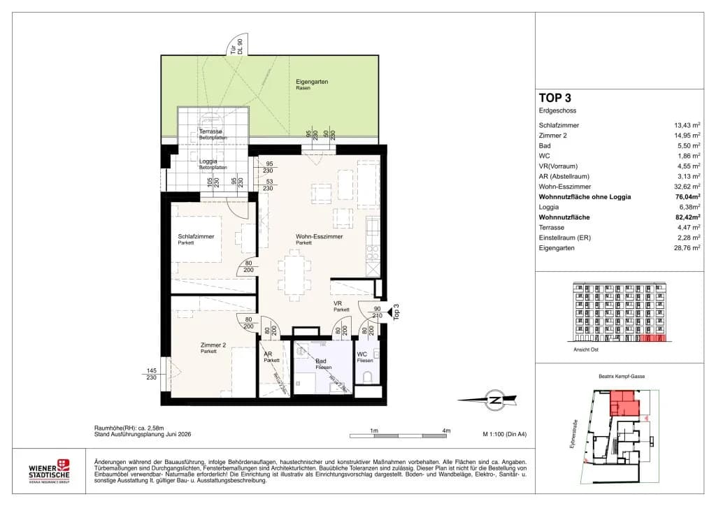 3-Zimmer-Wohnung mieten in Sankt Pölten – 76,04 m², € 1.245 – Bild 3 von 4