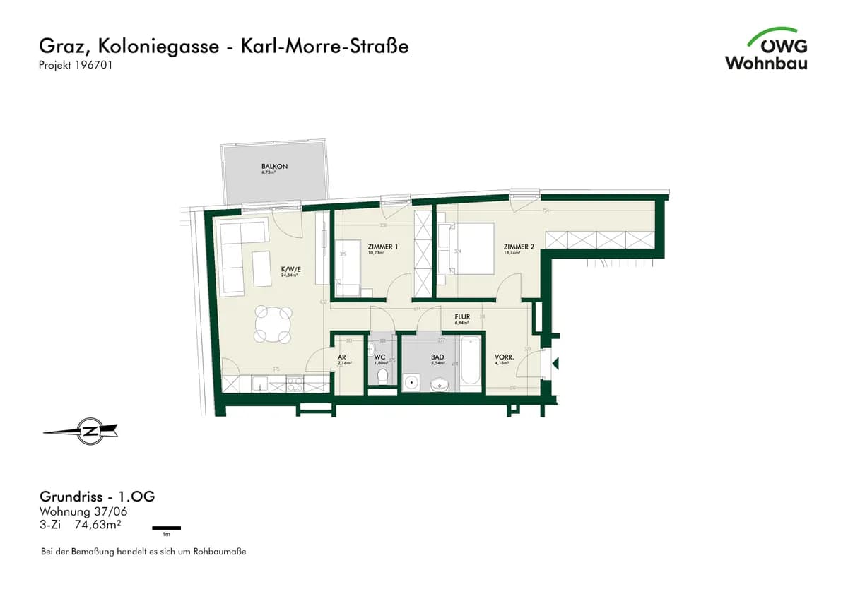 3-Zimmer-Wohnung mieten in Graz – 74,6 m², € 1.266 – Bild 5 von 5
