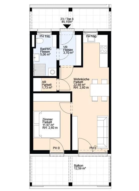 2-Zimmer-Wohnung mieten in Graz – 45,15 m², € 698 – Bild 1 von 9