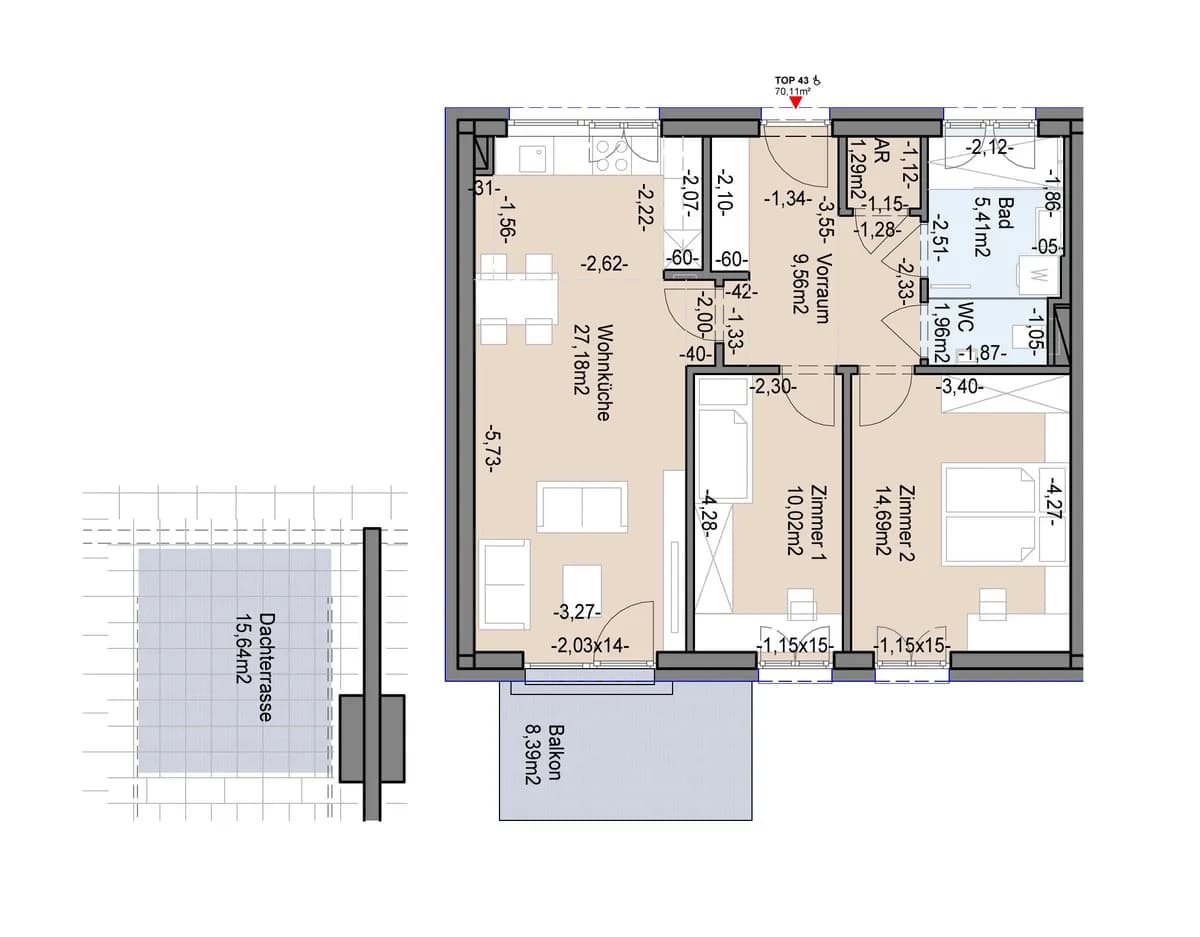 3-Zimmer-Wohnung mieten in Graz – 70,11 m², € 1.032
