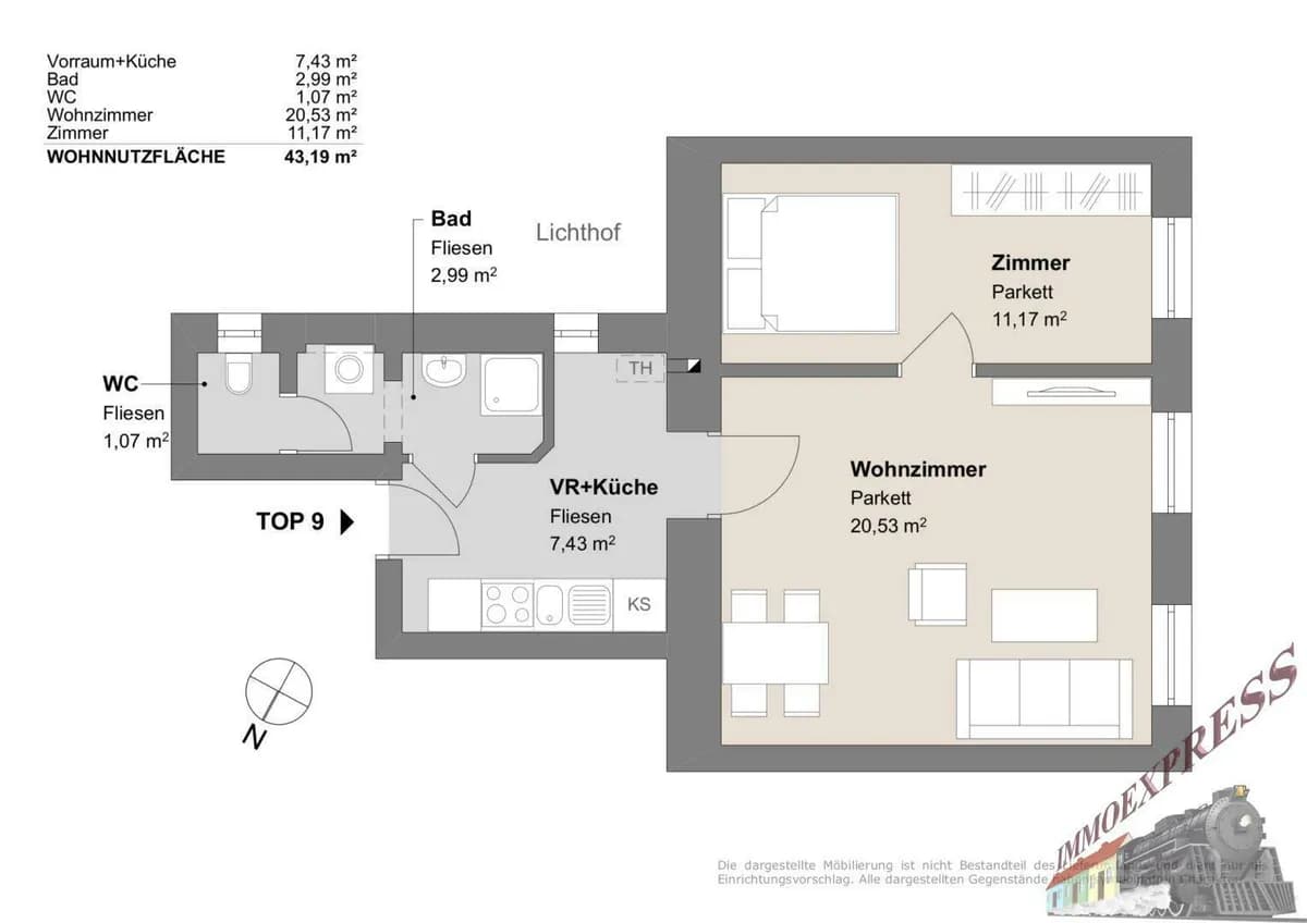 2-Zimmer-Wohnung kaufen in Wien – 44 m², € 229.000 – Bild 3 von 12