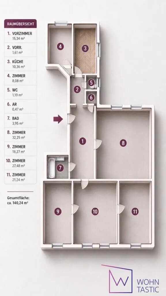 5-Zimmer-Wohnung kaufen in Wien – 140,24 m², € 395.000 – Bild 4 von 5