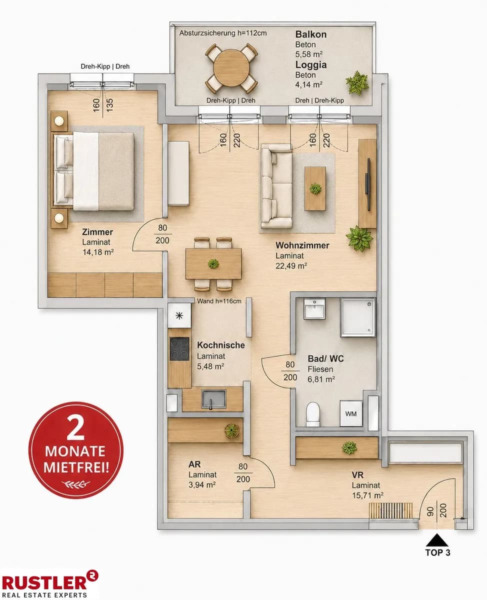 2-Zimmer-Wohnung mieten in Graz – 72,46 m², € 891 – Bild 1 von 2
