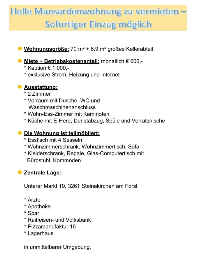 2-Zimmer-Wohnung mieten in Scheibbs – 70 m², € 600 – Bild 17 von 17