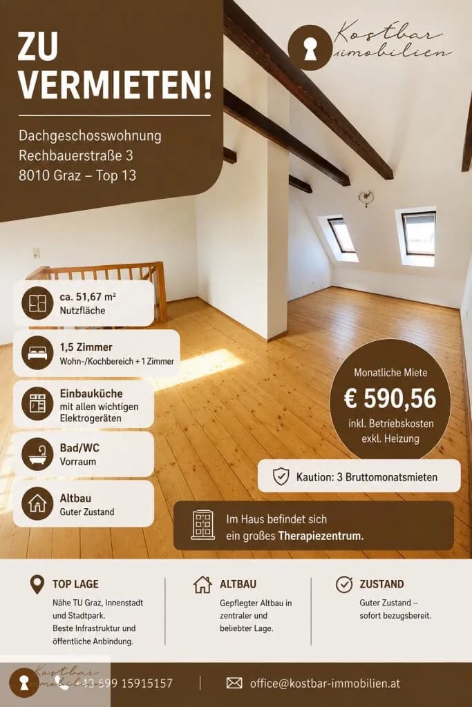1-Zimmer-Wohnung mieten in Graz – 51,67 m², € 591 – Bild 1 von 9