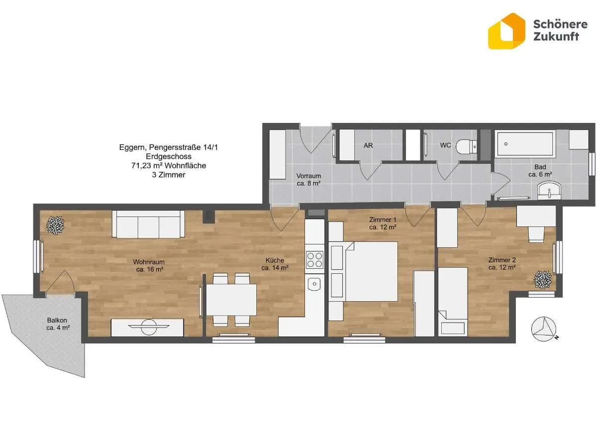 3-Zimmer-Wohnung mieten in Gmünd – 71,23 m², € 647 – Bild 6 von 6