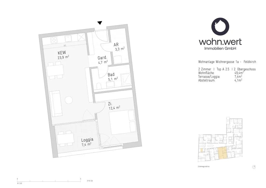 2-Zimmer-Wohnung mieten in Feldkirch – 49,4 m², € 1.124 – Bild 5 von 6
