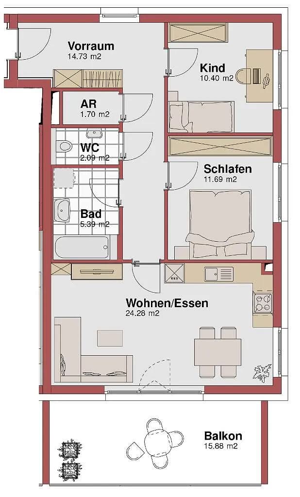 3-Zimmer-Wohnung mieten in Grieskirchen – 68 m², € 1.169 – Bild 2 von 14
