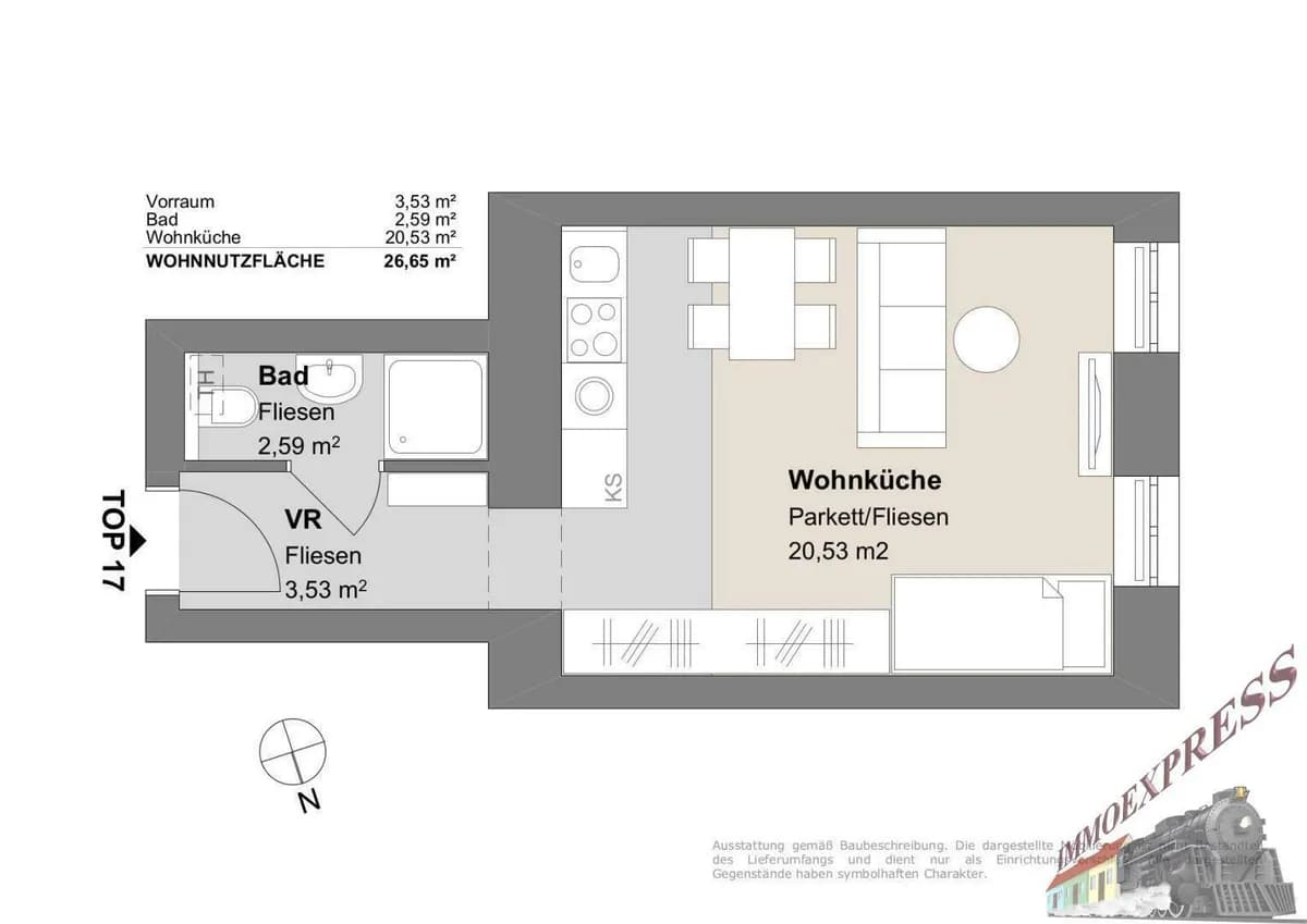 1-Zimmer-Wohnung kaufen in Wien – 26,65 m², € 119.000 – Bild 2 von 8