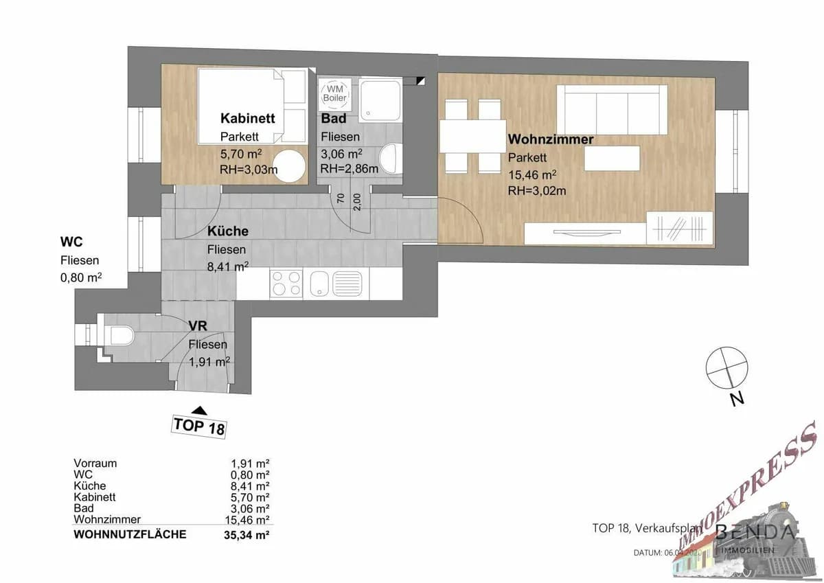 2-Zimmer-Wohnung kaufen in Wien – 35,34 m², € 149.000 – Bild 2 von 8