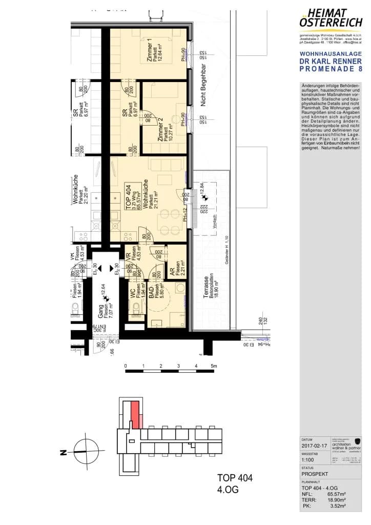 3-Zimmer-Wohnung mieten in Sankt Pölten – 65 m², € 908 – Bild 2 von 2