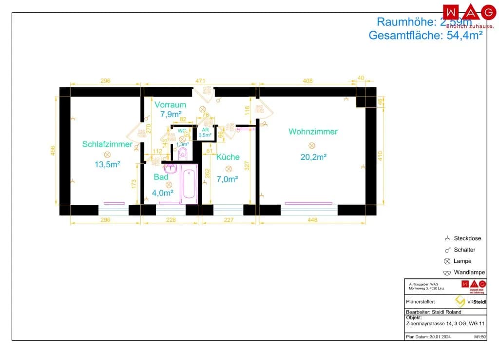 2-Zimmer-Wohnung mieten in Linz – 53,5 m², € 658 – Bild 2 von 2
