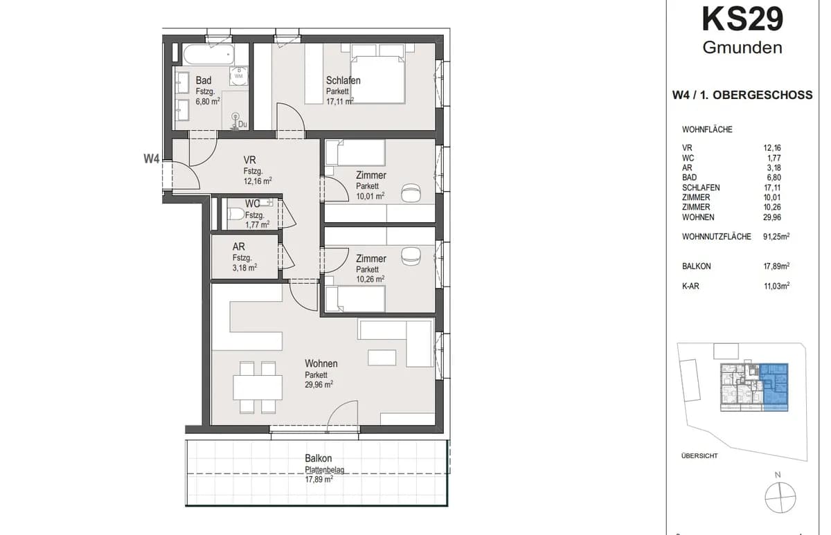 4-Zimmer-Wohnung kaufen in Gmunden – 91,25 m², € 490.000 – Bild 8 von 8