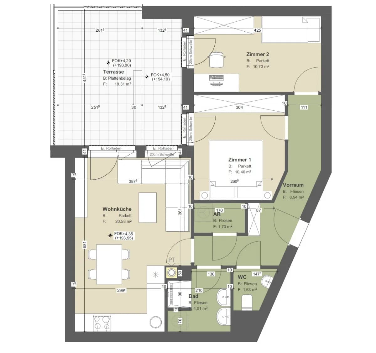 3-Zimmer-Wohnung mieten in Tulln – 58,05 m², € 1.123 – Bild 6 von 15