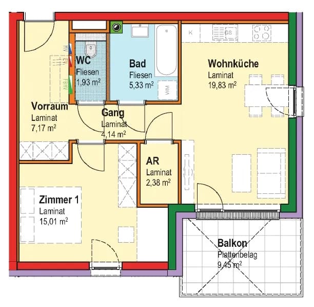 2-Zimmer-Wohnung mieten in Gänserndorf – 55,79 m², € 677 – Bild 2 von 4