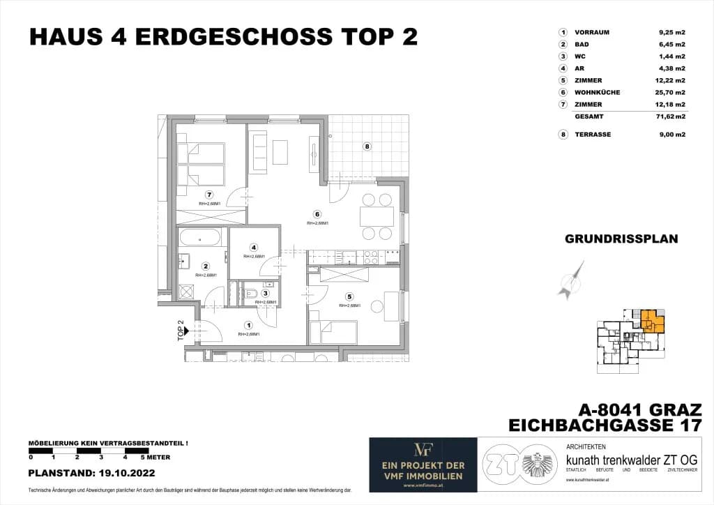 3-Zimmer-Wohnung mieten in Graz – 71,62 m², € 1.173