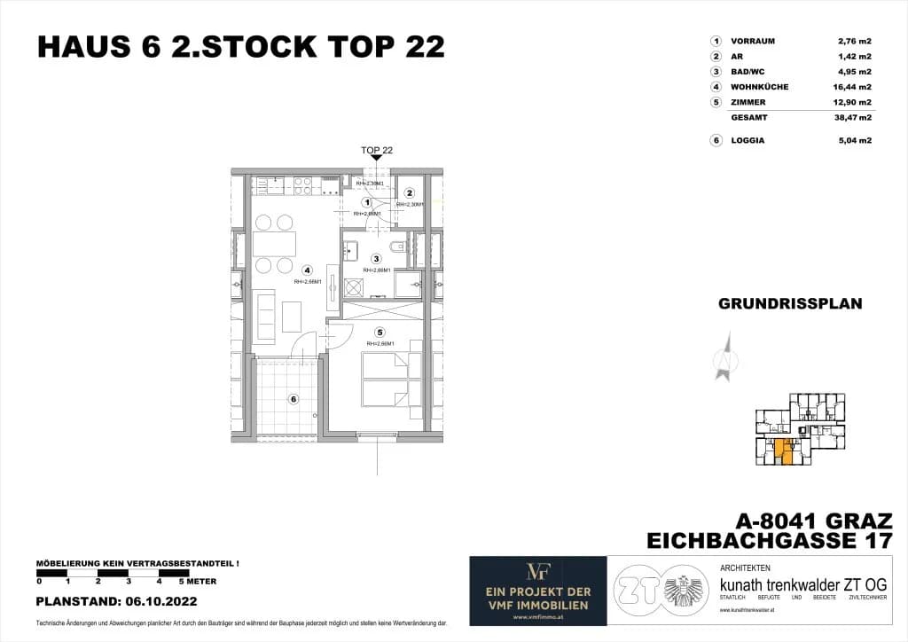 2-Zimmer-Wohnung mieten in Graz – 43,51 m², € 641