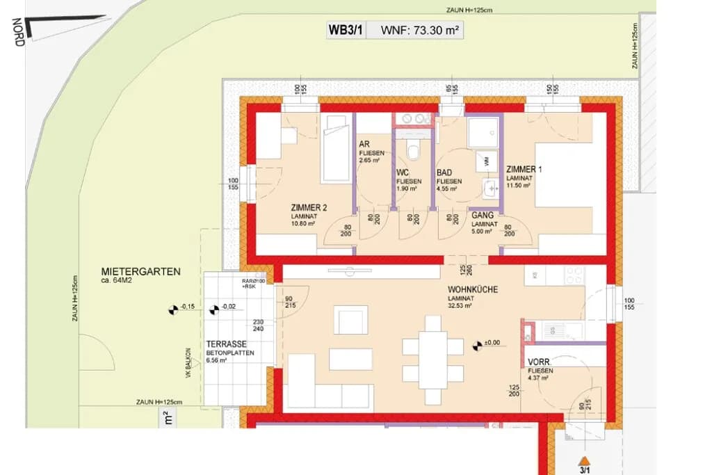 3-Zimmer-Wohnung mieten in Sankt Pölten Land – 73,27 m², € 810 – Bild 2 von 7