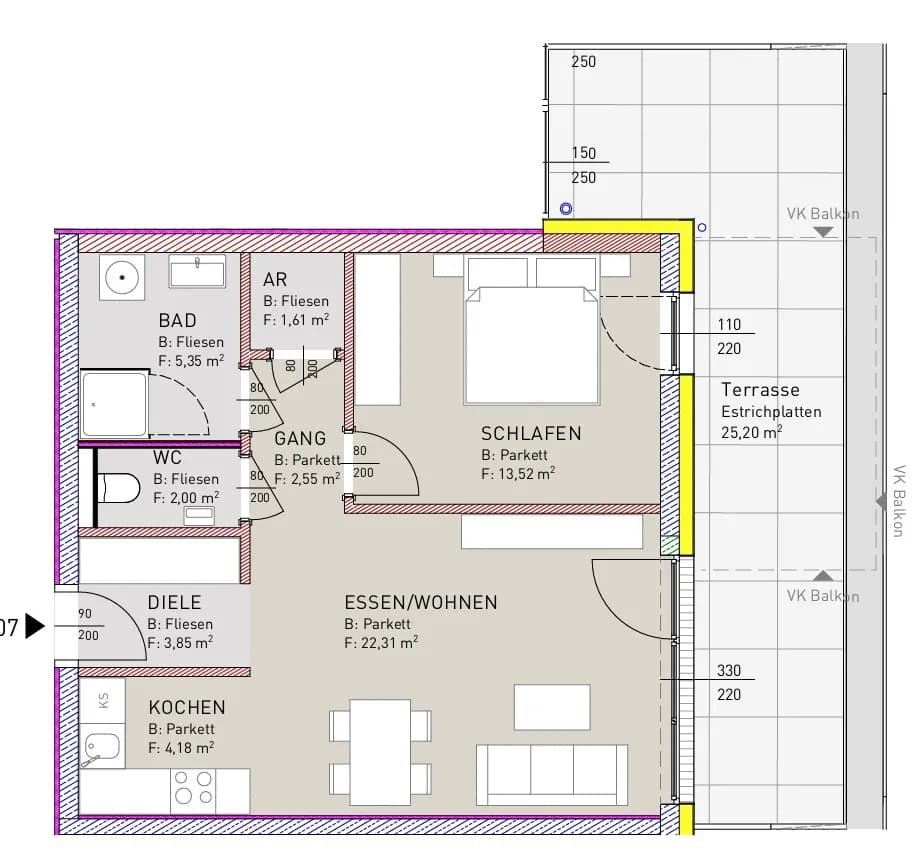 2-Zimmer-Wohnung kaufen in Amstetten – 53 m², € 265.000 – Bild 7 von 7