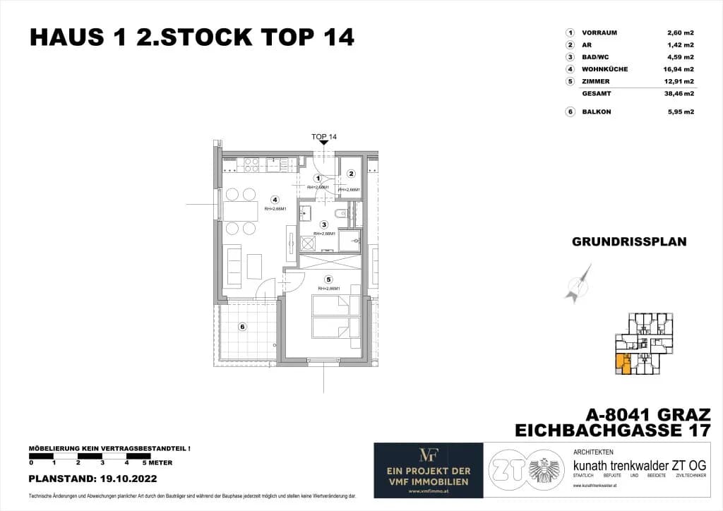 2-Zimmer-Wohnung mieten in Graz – 38,46 m², € 691 – Bild 6 von 6