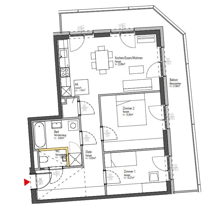 3-Zimmer-Wohnung mieten in Graz – 68,99 m², € 1.065 – Bild 2 von 11