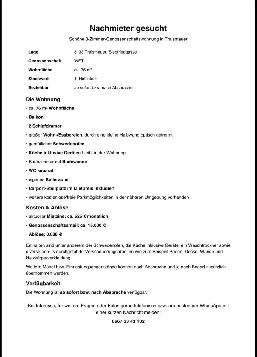 3-Zimmer-Wohnung mieten in Sankt Pölten Land – 76 m², € 526 – Bild 10 von 11