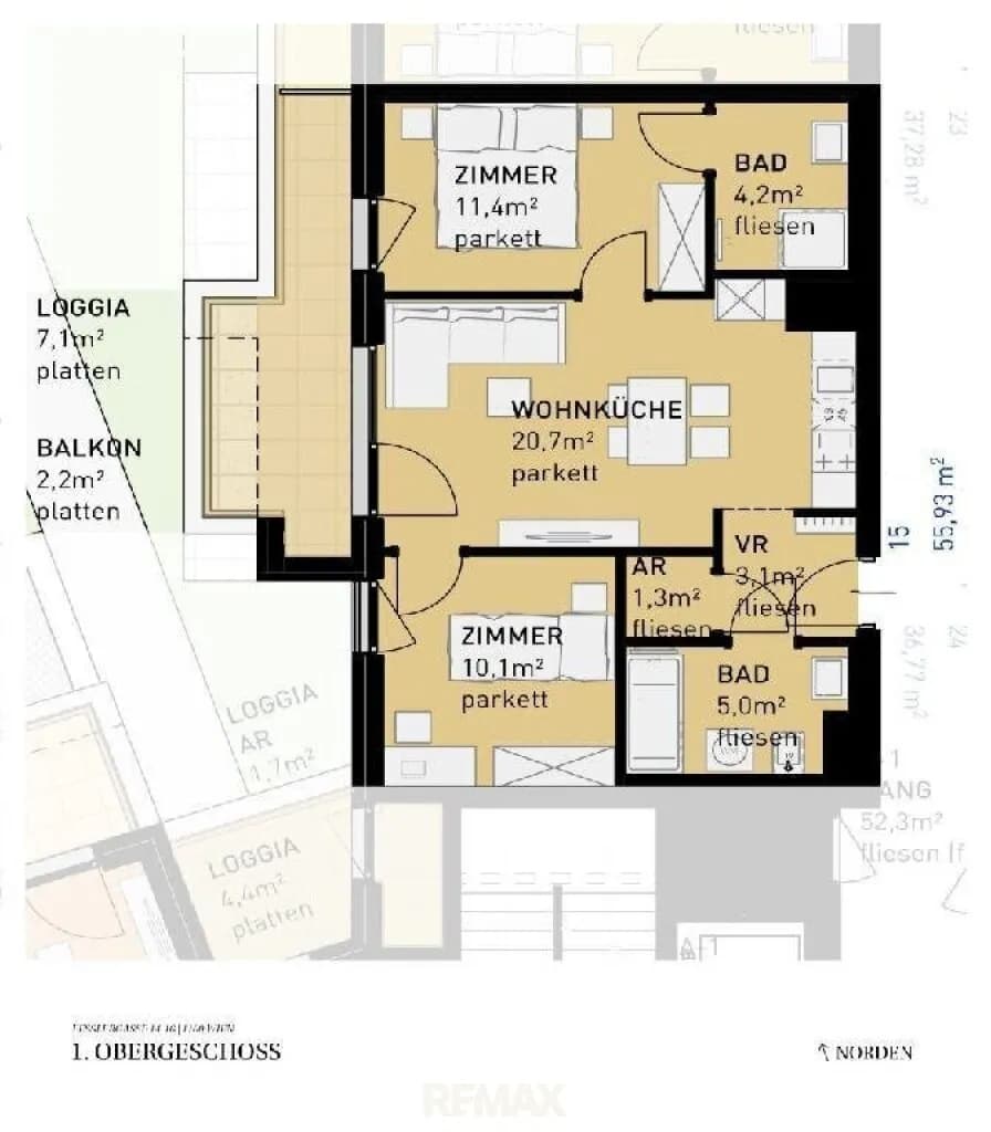 3-Zimmer-Wohnung kaufen in Wien – 55,8 m², € 399.500 – Bild 3 von 4