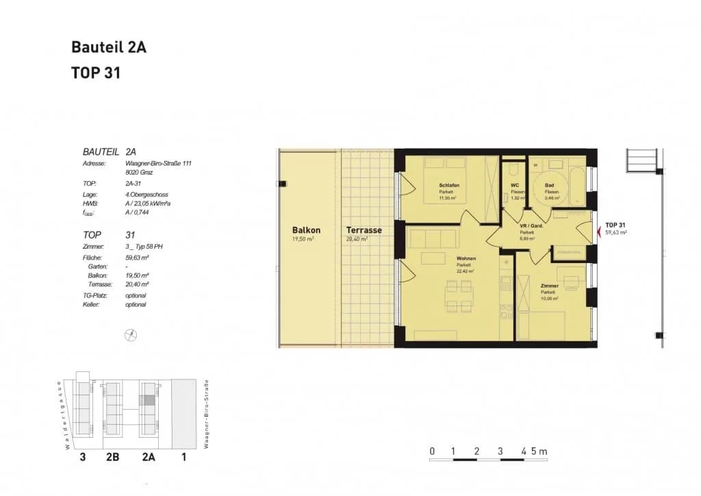 3-Zimmer-Wohnung mieten in Graz – 59,63 m², € 809 – Bild 2 von 2