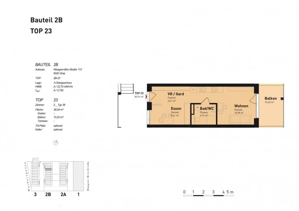 2-Zimmer-Wohnung mieten in Graz – 38,94 m², € 544 – Bild 2 von 2