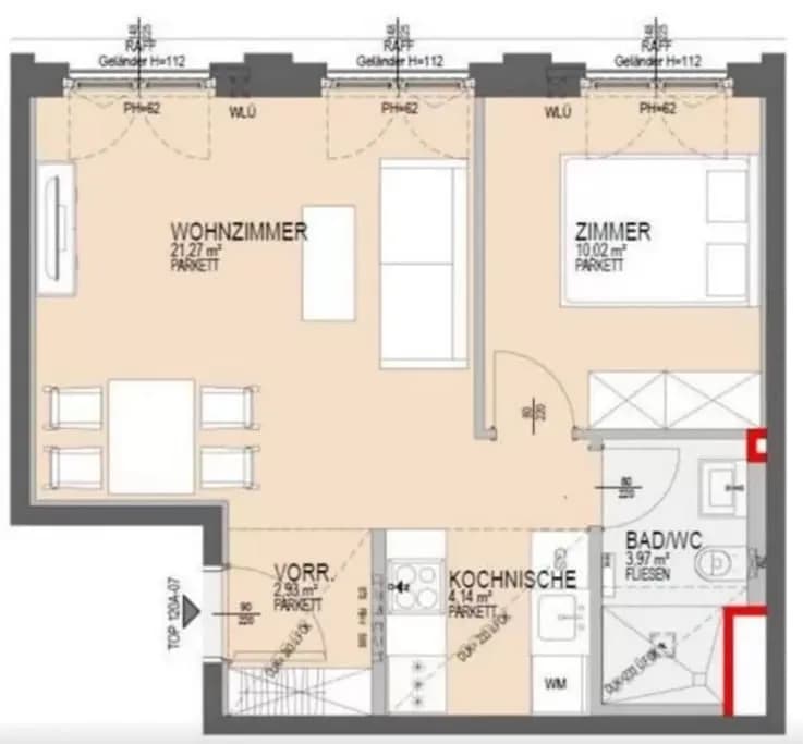 2-Zimmer-Wohnung mieten in Wien – 43 m², € 1.250 – Bild 6 von 6