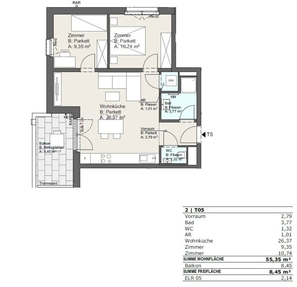 3-Zimmer-Wohnung kaufen in Wien – 55,35 m², € 357.700 – Bild 12 von 12