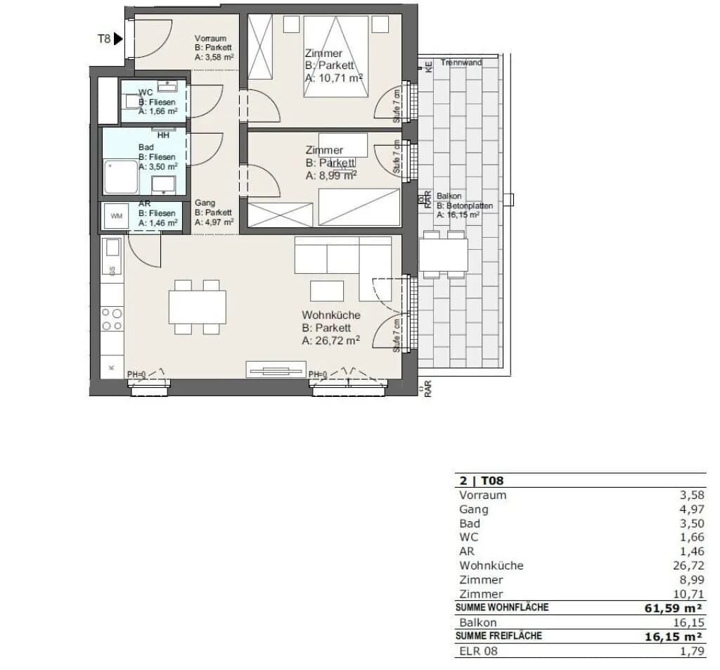 3-Zimmer-Wohnung kaufen in Wien – 61,59 m², € 416.500 – Bild 11 von 11