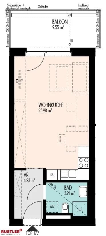 1-Zimmer-Wohnung mieten in Graz – 33,94 m², € 506 – Bild 3 von 4