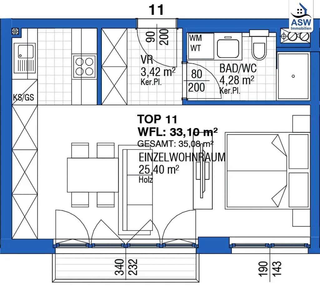1-Zimmer-Wohnung kaufen in Wien – 33,23 m², € 209.000 – Bild 7 von 8