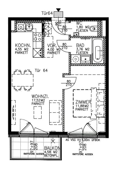 2-Zimmer-Wohnung mieten in Wien – 43,51 m², € 819 – Bild 1 von 8