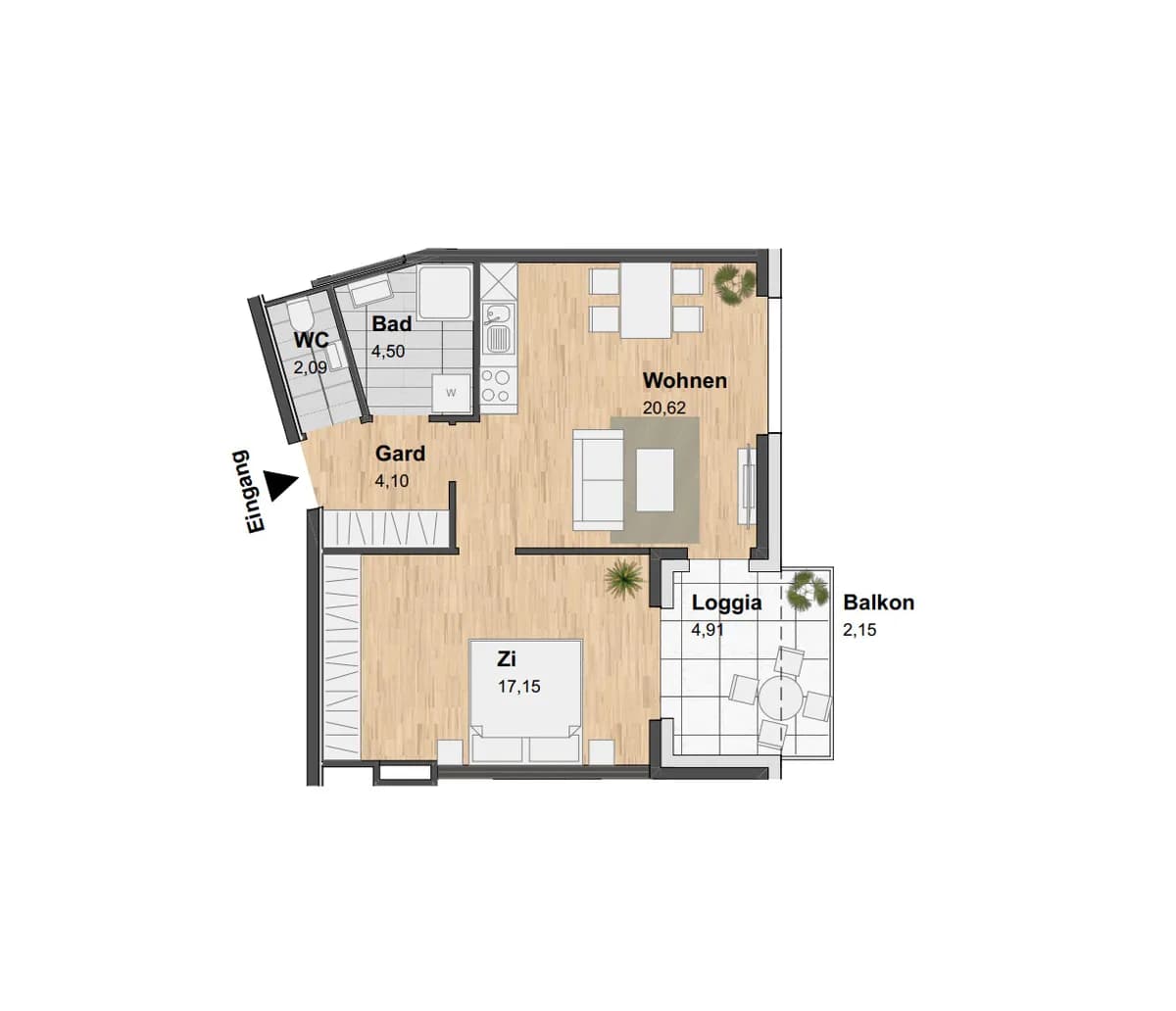 2-Zimmer-Wohnung mieten in Graz – 53,37 m², € 799 – Bild 2 von 14