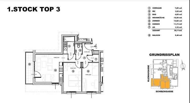 3-Zimmer-Wohnung mieten in Wien – 58 m², € 1.336 – Bild 5 von 11