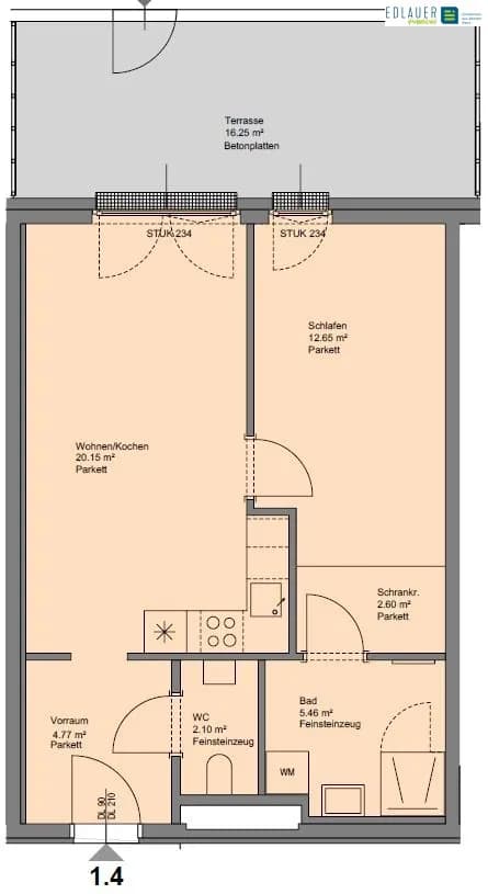 2-Zimmer-Wohnung mieten in Sankt Pölten – 47,73 m², € 749 – Bild 2 von 6