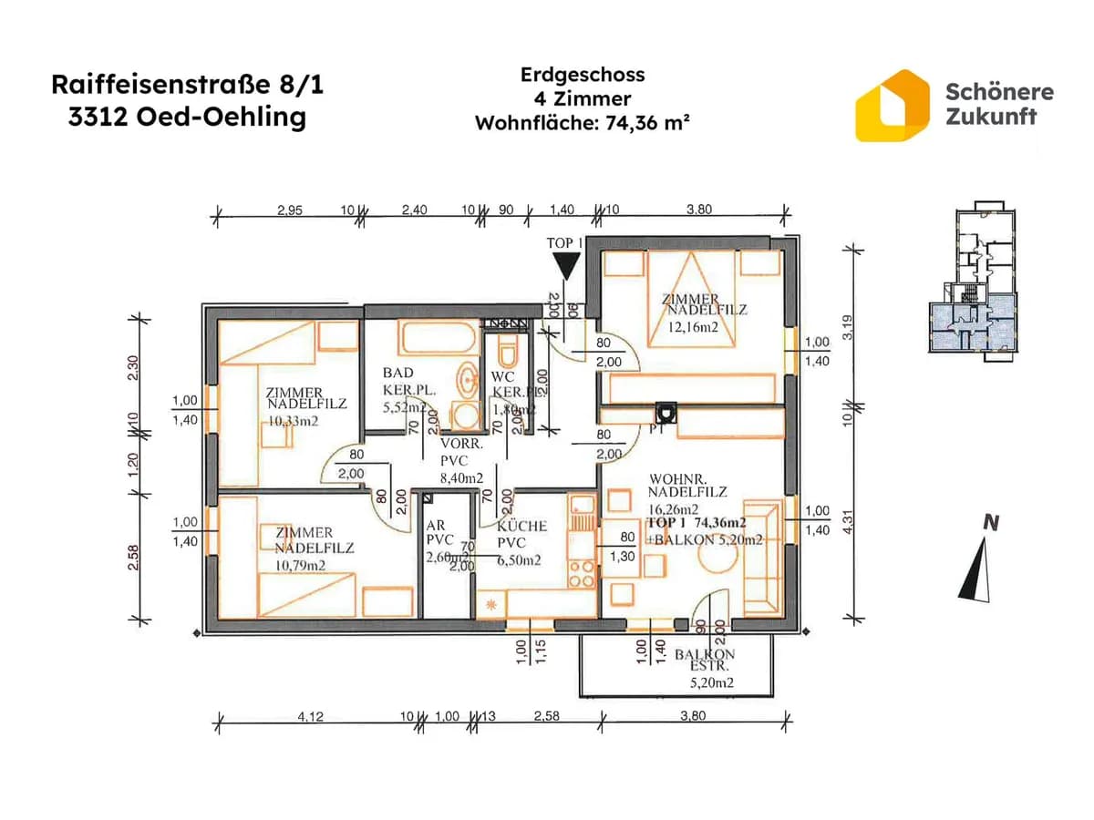 4-Zimmer-Wohnung mieten in Amstetten – 74,36 m², € 708 – Bild 12 von 12