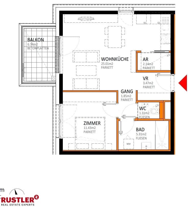 2-Zimmer-Wohnung kaufen in Wien – 50,52 m², € 285.000 – Bild 6 von 6