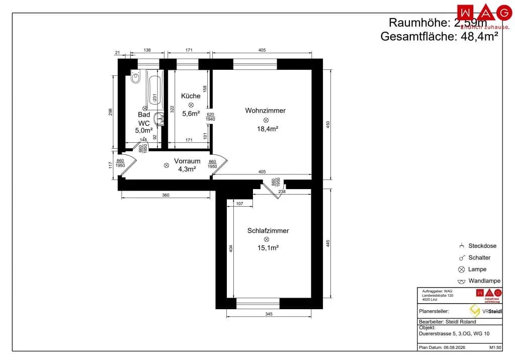 2-Zimmer-Wohnung mieten in Linz – 49,5 m², € 560 – Bild 3 von 3