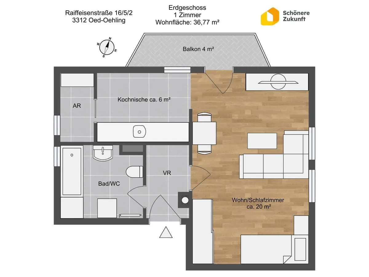 1-Zimmer-Wohnung mieten in Amstetten – 36,77 m², € 400 – Bild 11 von 11