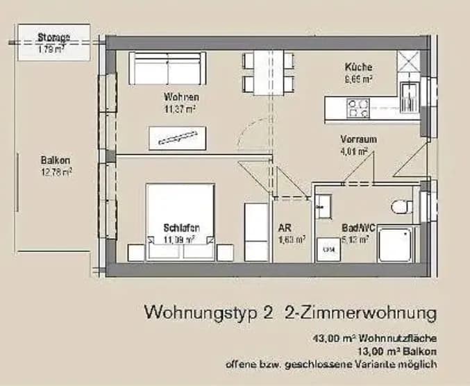 2-Zimmer-Wohnung mieten in Graz – 43 m², € 790 – Bild 7 von 7