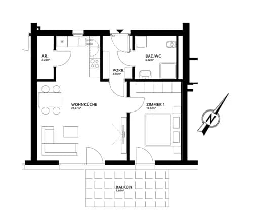 2-Zimmer-Wohnung mieten in Leibnitz – 52,7 m², € 578 – Bild 2 von 3